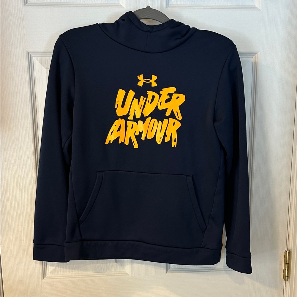Under Armour Boy’s Dark Blue Sweatshirt with Bold Orange Graphic